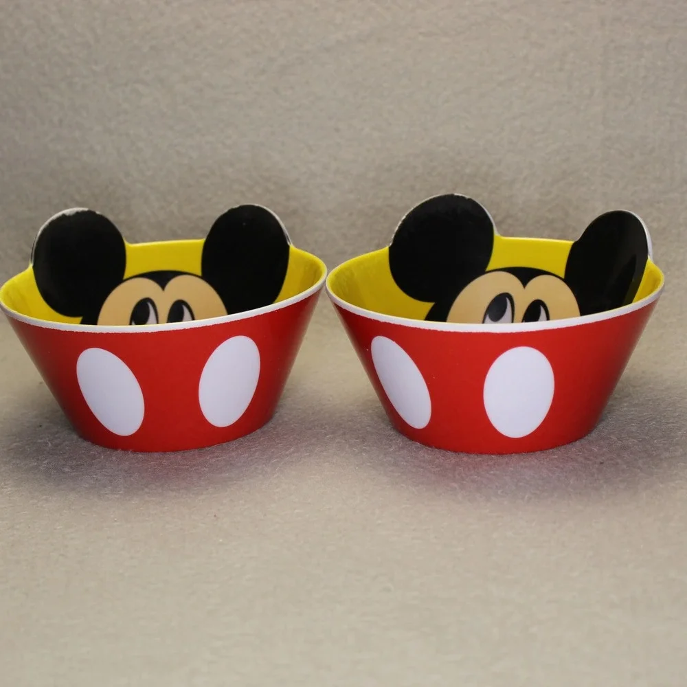Disney‎ Mickey Mouse Melamine Bowls Set of 2 Red Yellow Black Kitchenware Kids